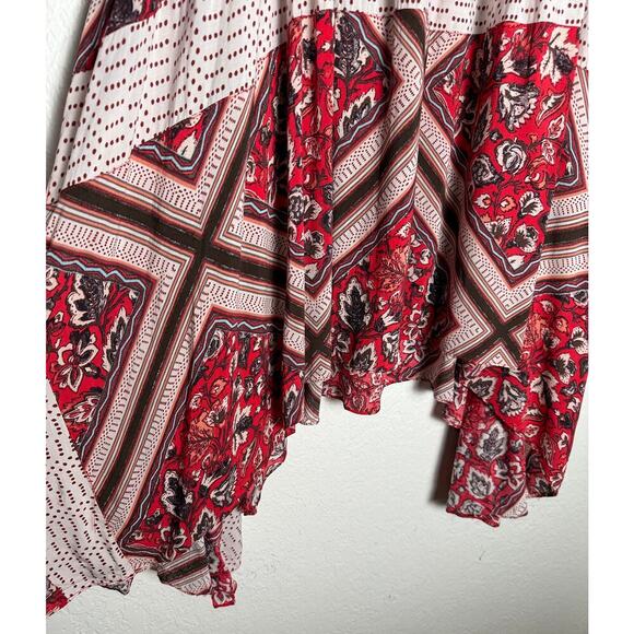 Free People Women's Paradise Boho Print Handkerchief Hem Skirt Flowy Pockets 6 - Picture 9 of 11